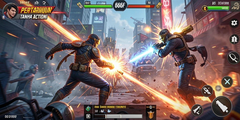 Tampilan gameplay Action yang mendebarkan dalam 666F.