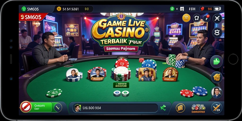 Gameplay Live Casino SM605 dengan dealer langsung yang interaktif.